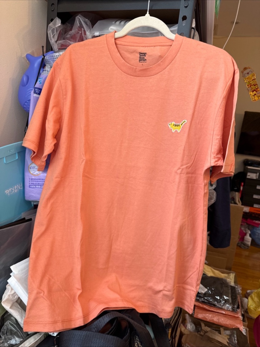 Men's Short Sleeve Crew Tee in Coral with Tiger Patch